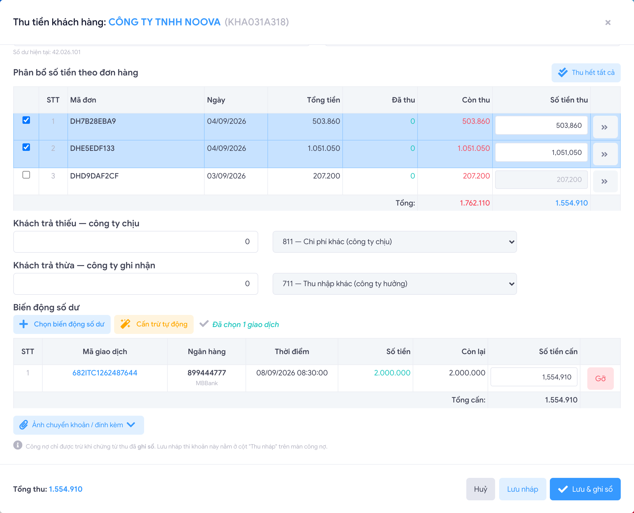 Chia giao dịch cho nhiều đơn